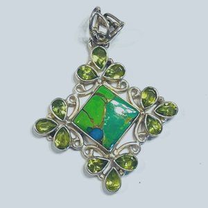 Genuine Peridot Gemstone Sterling Silver Necklace Pendant